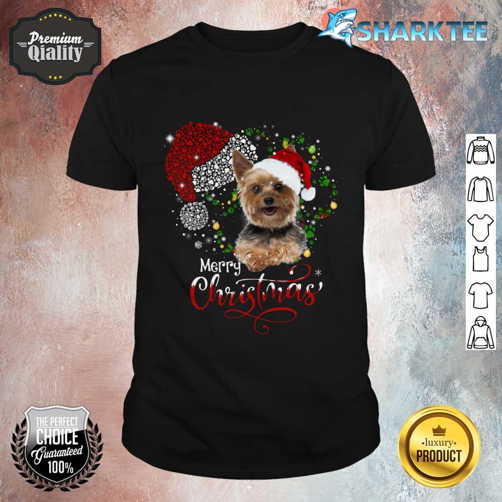 Yorkshire Terrier Merry Christmas Paws Santa Hat For Yorkshire Terrier Lover Crewneck Shirt