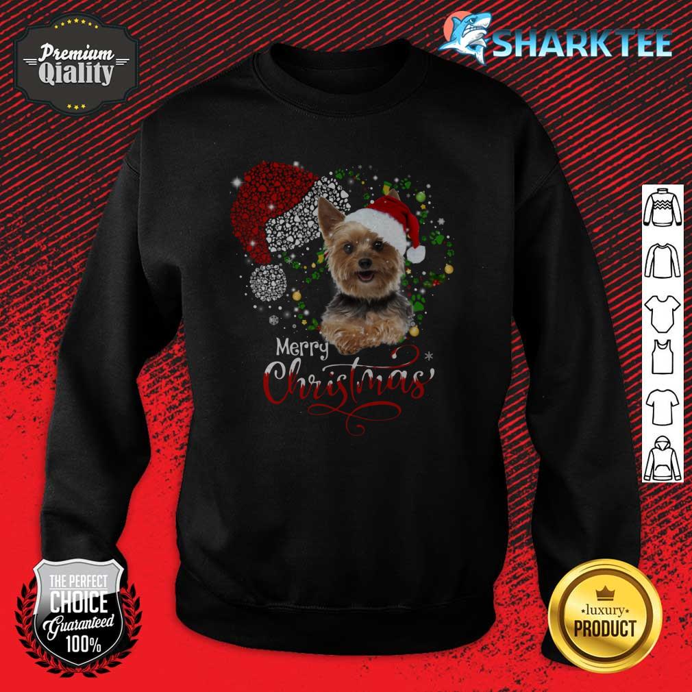 Yorkshire Terrier Merry Christmas Paws Santa Hat For Yorkshire Terrier Lover Crewneck Sweatshirt