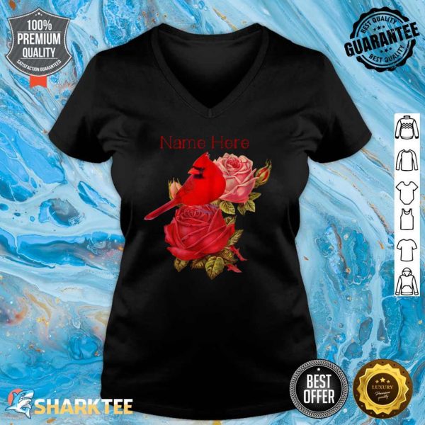 Cardinal In Roses Personalized V-neck