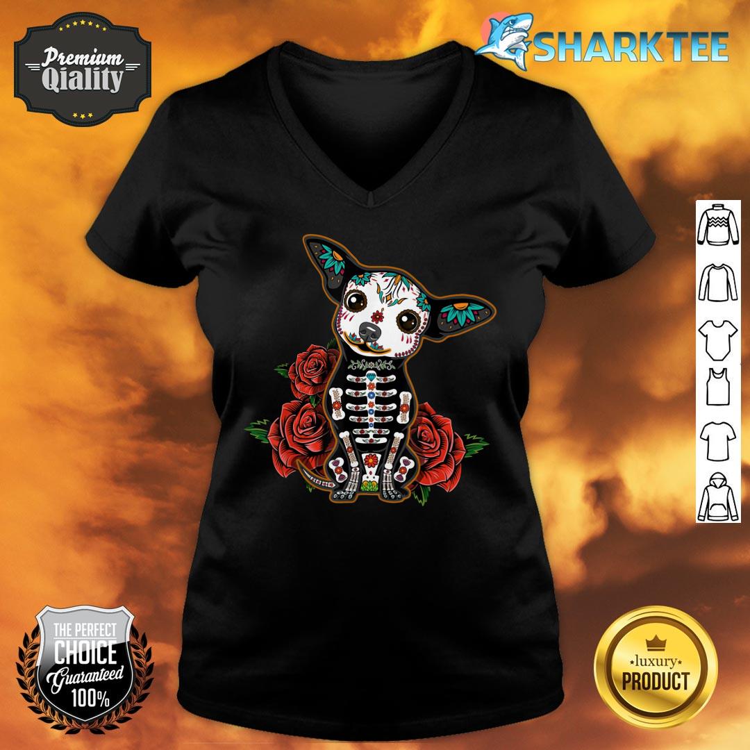 Chihuahua Dia De Los Muertos Day Of The Dead Dog Sugar Skull v-neck