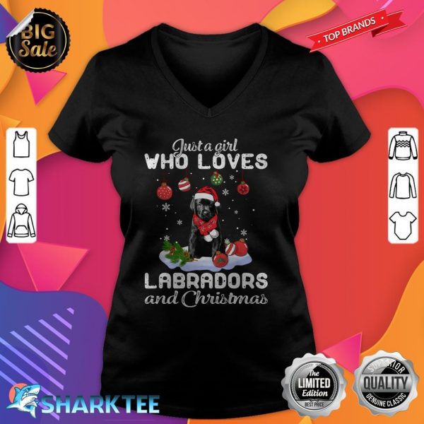 Christmas Girl Black Labrador Pup Classic v-neck