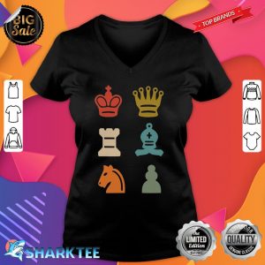 Retro Chess Pieces Checkmate King Queen v-neck
