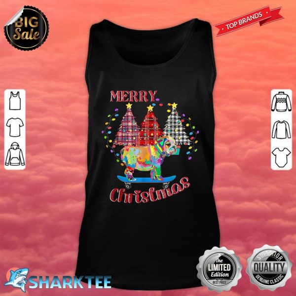 Funny Merry Christmas Colorful Cool Bulldog Xmas Tree Lights Tank top