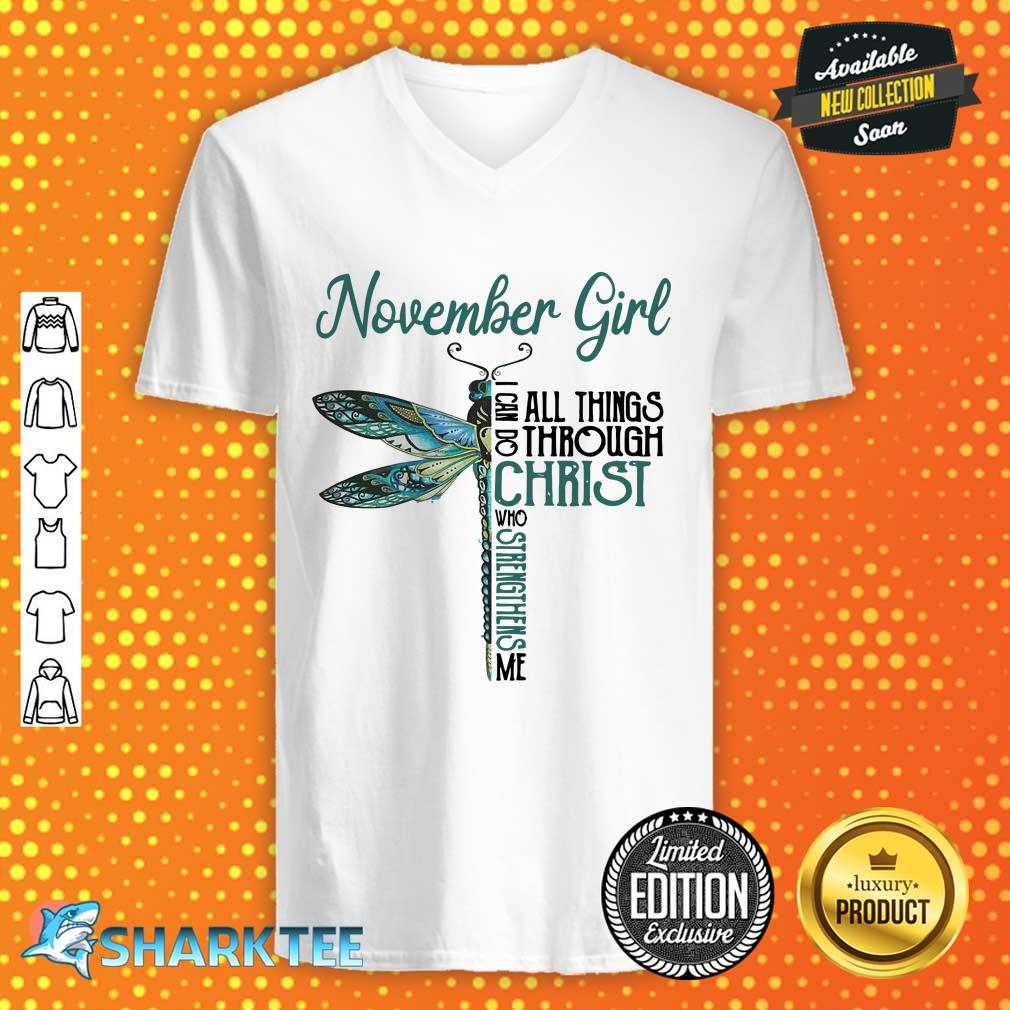 November girl Jesus Dragonfly Christ Apparel V-neck