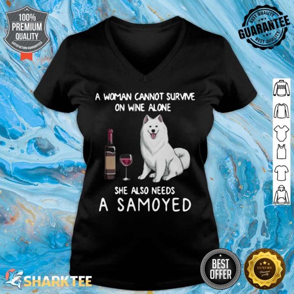 Samoyed and Wine Funny Dog Fitted V-neck