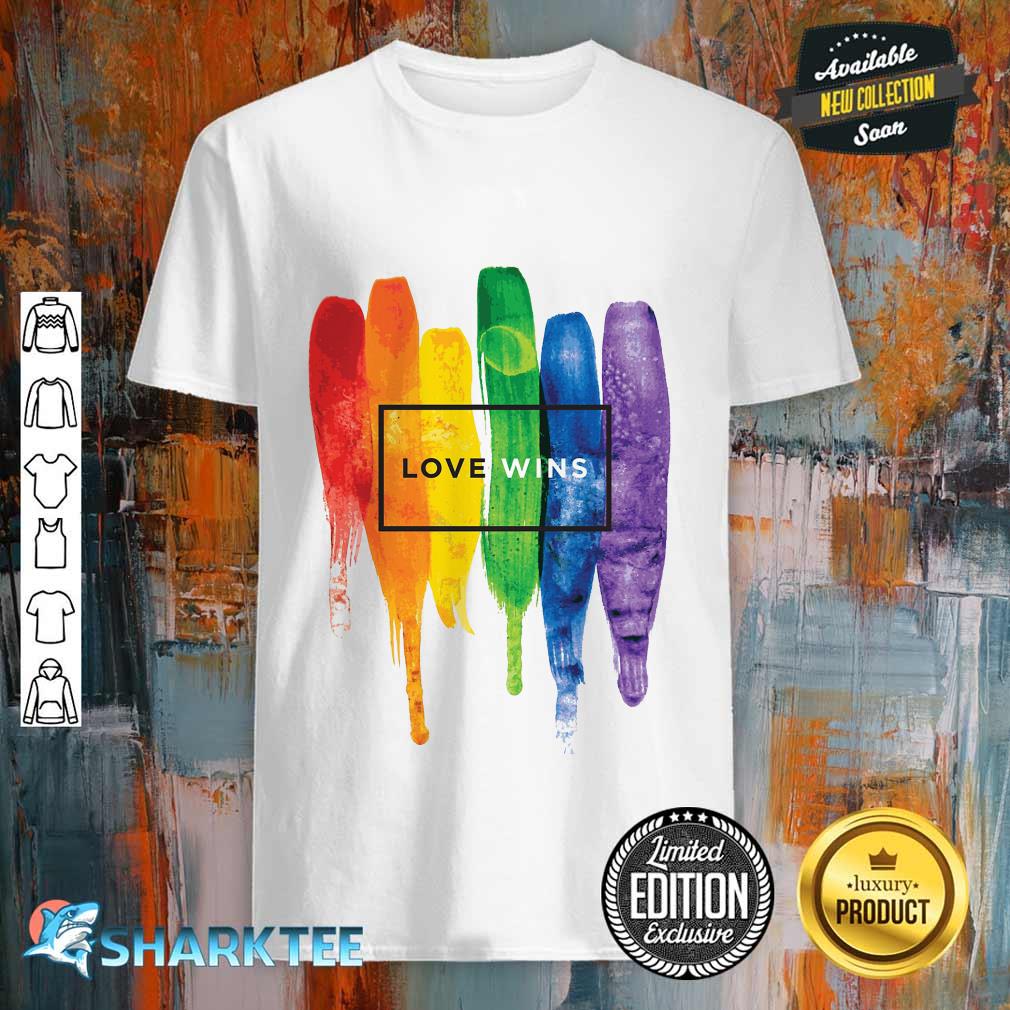 Watercolor LGBT Love Wins Rainbow Paint Typographic Essential Shirt
