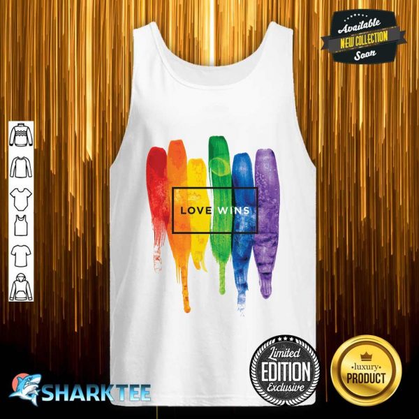 Watercolor LGBT Love Wins Rainbow Paint Typographic Essential Tank Top