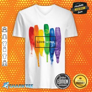 Watercolor LGBT Love Wins Rainbow Paint Typographic Essential V-neck