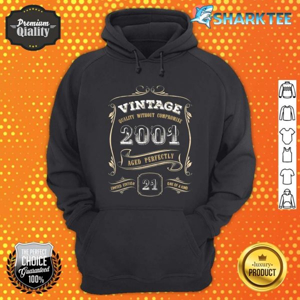 21st Birthday Gift Gold Vintage 2001 Aged Perfectly Hoodie