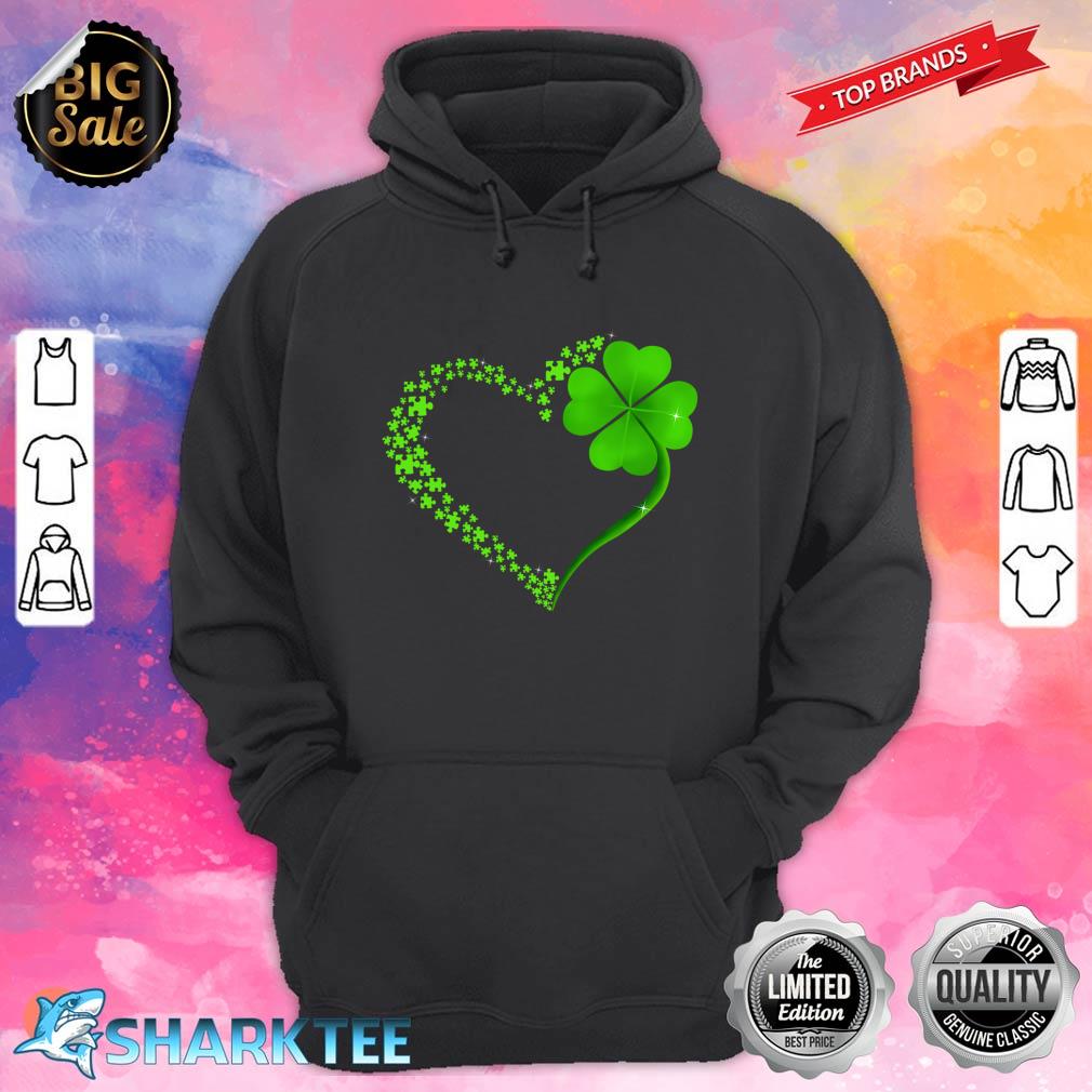 Autism Puzzle Pieces Shamrock Heart St Patrick's Day Gifts Long Sleeve Hoodie