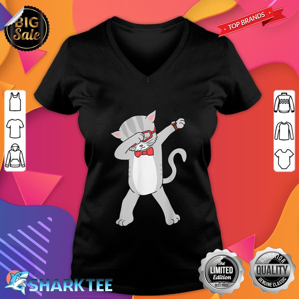 Dabbing Cat T-Shirt Funny Dab Gift Cat Tee V-neck
