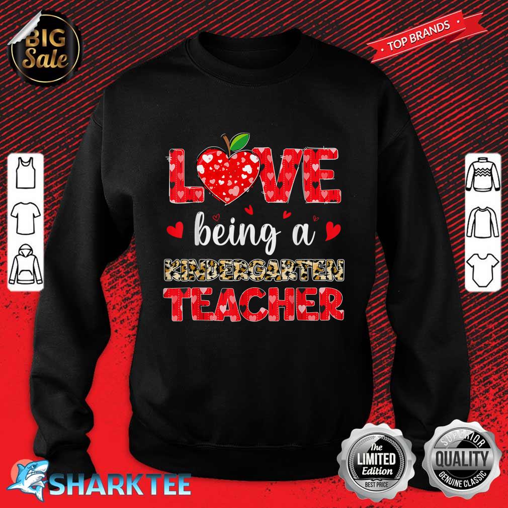 Love Being Kindergarten Teacher Valentines Day Leopard Plaid Sweatshirt
