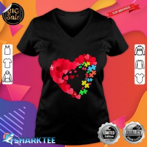 Love Ribbon Heart Puzzle Autism Awareness Special Education V-neck