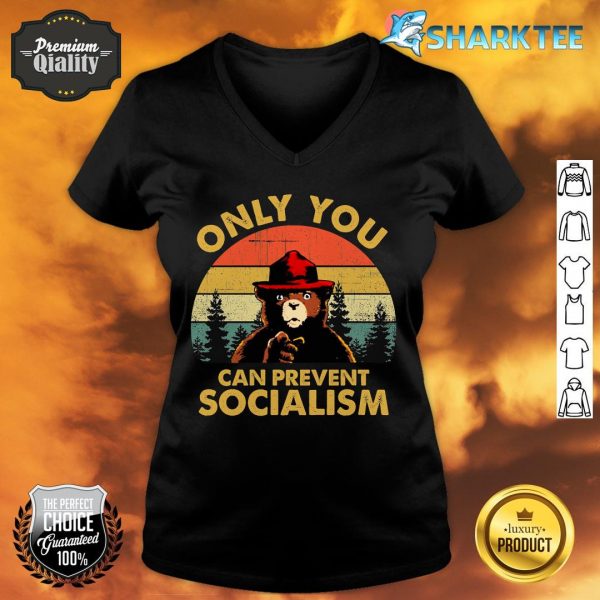 Only You Can Prevent Socialism Bear Wearing Hat MAGA Smokey V-neck