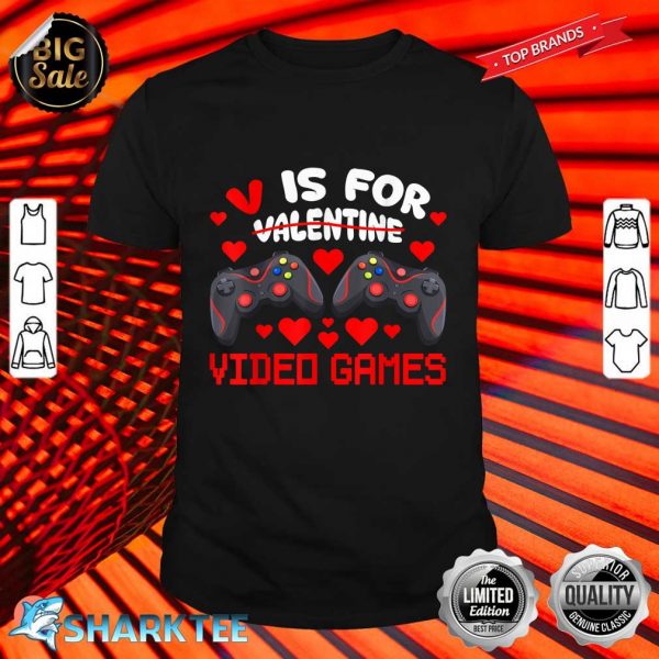 V is for Video Games Valentines Day Gamer Men Teen Boys Gift T-Shirt