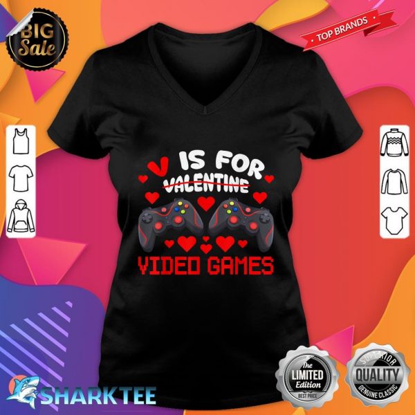 V is for Video Games Valentines Day Gamer Men Teen Boys Gift V-neck