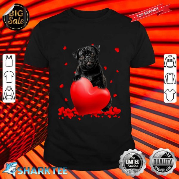Valentine Hearts Black Pug Classic Shirt