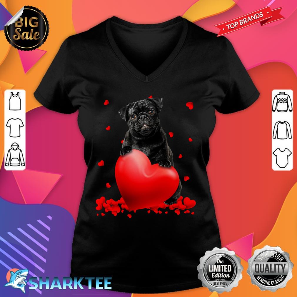 Valentine Hearts Black Pug Classic V-neck
