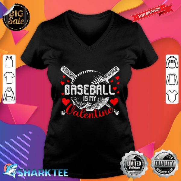 Valentine's Day Baseball Is My Valentine Boys Girls Teenager V-neck