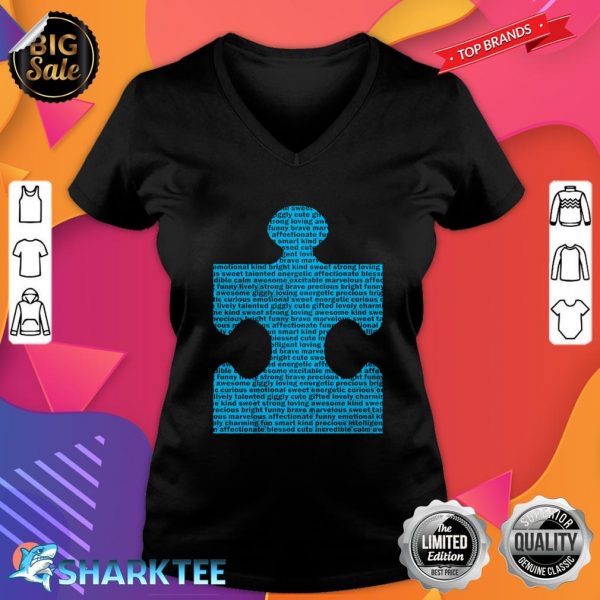Autism Awareness Puzzle Piece. Cute Autistic Kids Teens Gift V-neck