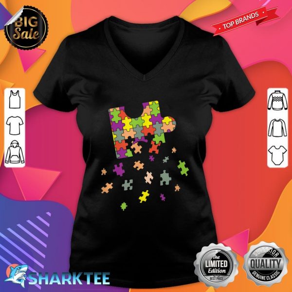 Awesome Big Puzzle Piece Flying Puzzles Pieces V-neck