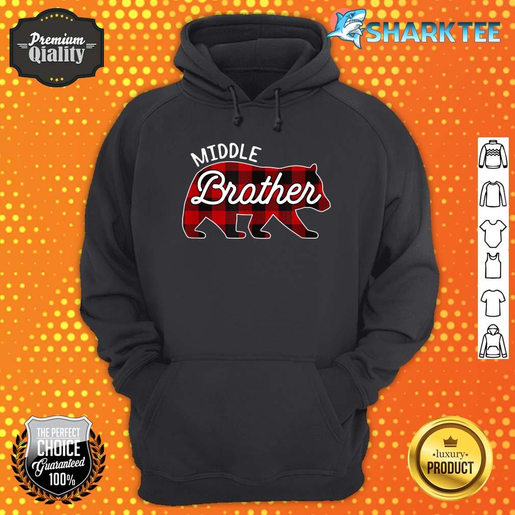 Middle Brother Bear Red Buffalo Plaid Matching Family Hoodie