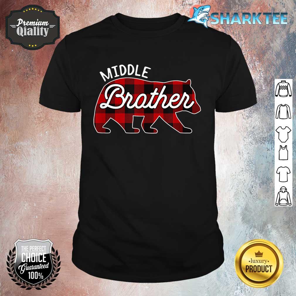 Middle Brother Bear Red Buffalo Plaid Matching Family Shirt