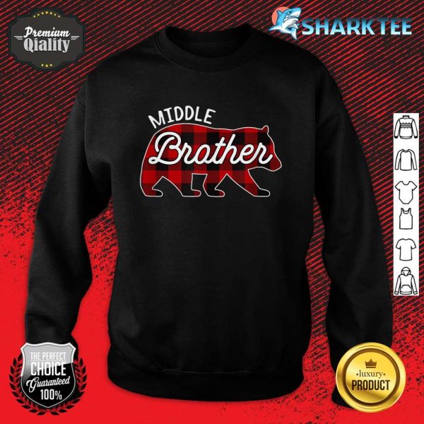 Middle Brother Bear Red Buffalo Plaid Matching Family Sweatshirt