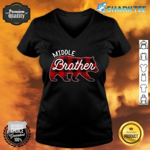 Middle Brother Bear Red Buffalo Plaid Matching Family V-neck