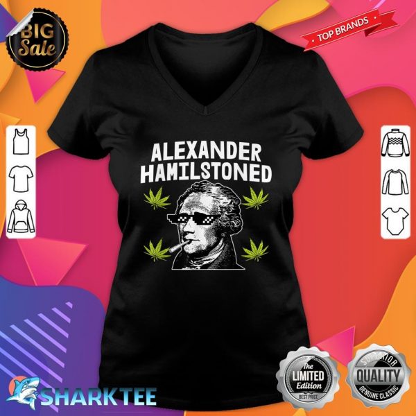 Alexander Hamil-Stoned 4th Of July Weed Pot Patriotic Stoner V-neck