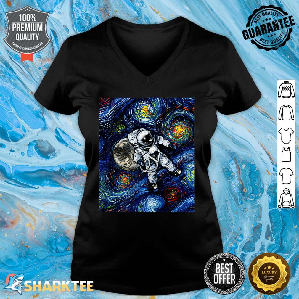 Astronaut in Space Starry Night Astronomy Moon Art by Aja Premium V-neck
