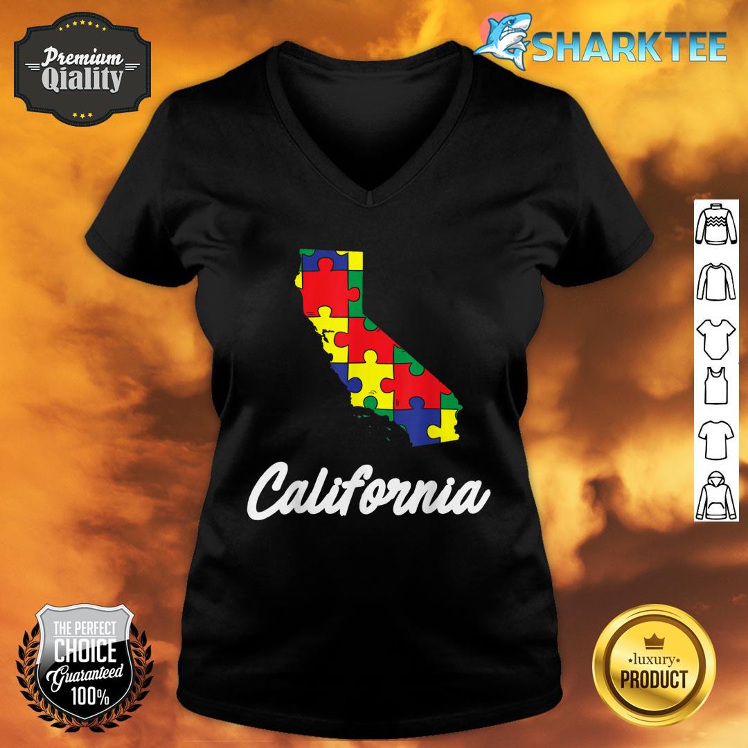 Autism Awareness Day California Puzzle Pieces Gift V-neck