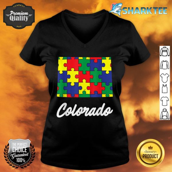 Autism Awareness Day Colorado Puzzle Pieces Gift V-neck