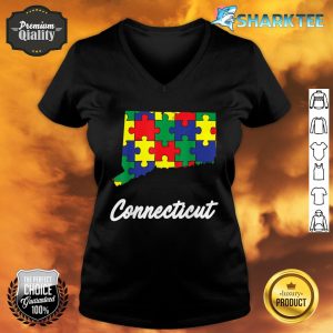 Autism Awareness Day Connecticut Puzzle Pieces Gift V-neck