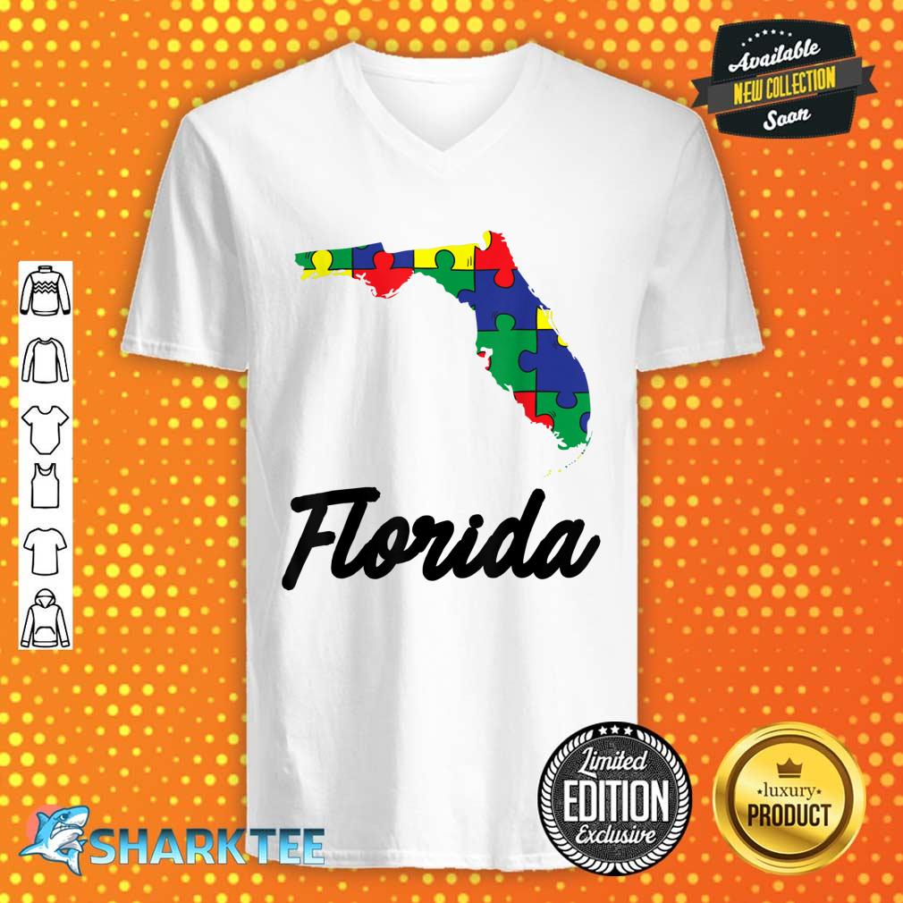 Autism Awareness Day Florida Puzzle Pieces Gift V-neck
