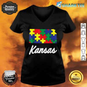 Autism Awareness Day Kansas Puzzle Pieces Gift V-neck