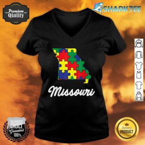 Autism Awareness Day Missouri Puzzle Pieces Gift V-neck