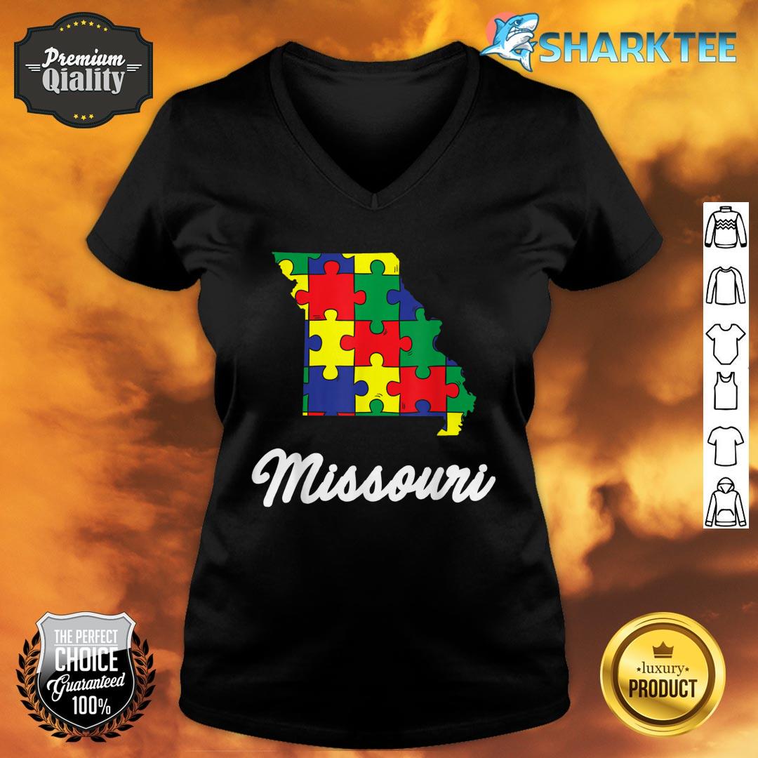 Autism Awareness Day Missouri Puzzle Pieces Gift V-neck