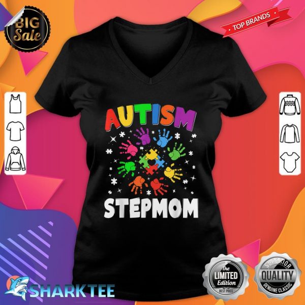 Awesome Autism Stepmom Raising Awareness Family Matching V-neck