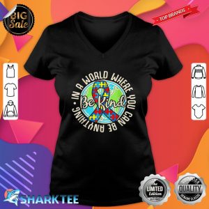Be Kind Autism Awareness Puzzle Earth Cute Family Matching V-neck