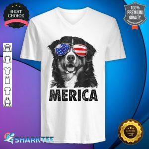 Bernese Mountain Dog 4th of July Merica Men American Flag V-neck