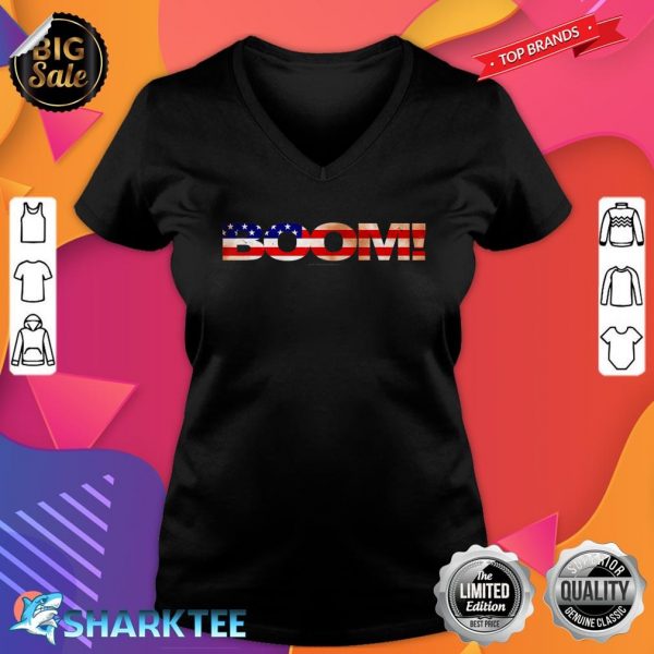 Boom American Flag 4th of July Funny V-neck