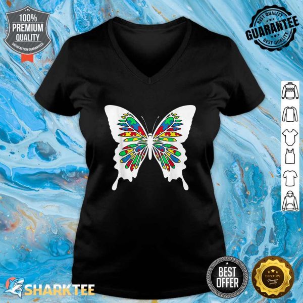 Butterfly Butterflies Puzzle Cool Autism Awareness Gift V-neck