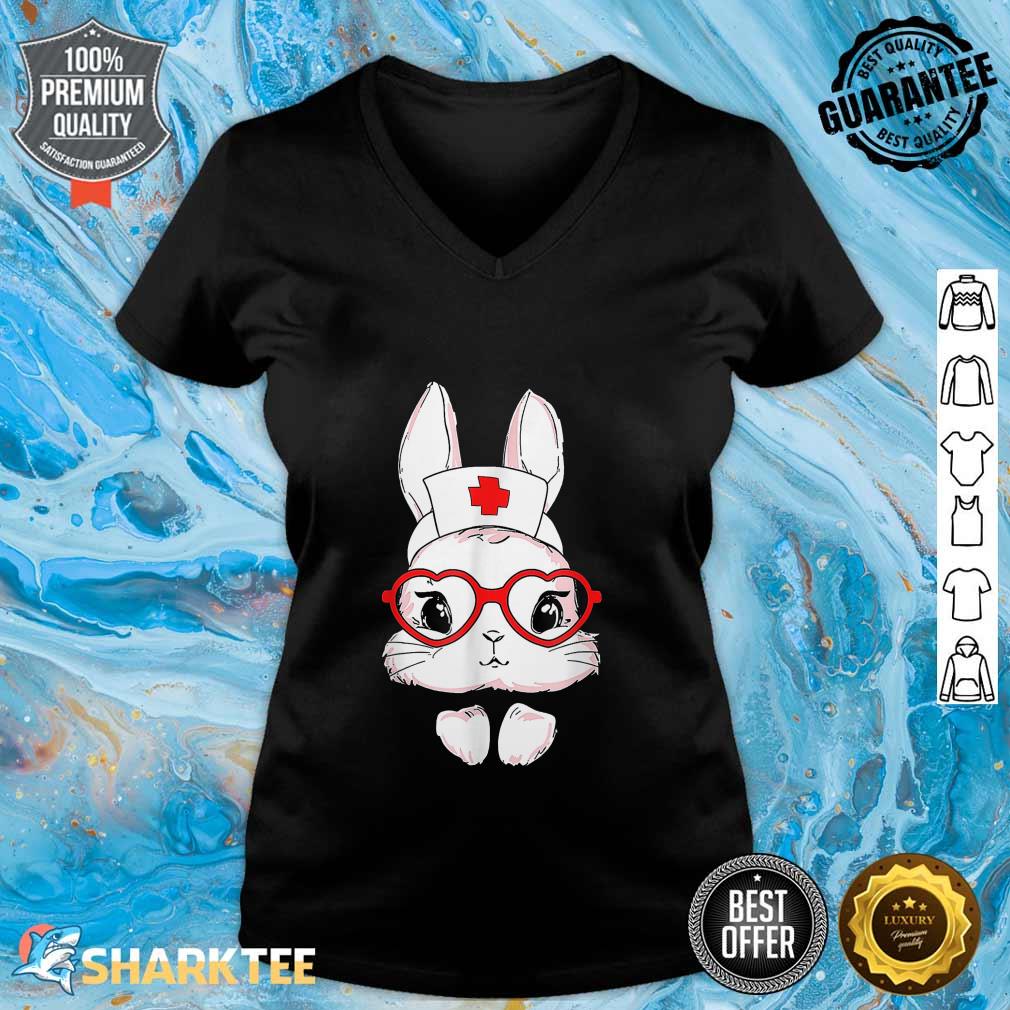 Cute Nurse Easter Bunny With Glasses Happy Easter Mom Girls V-neck