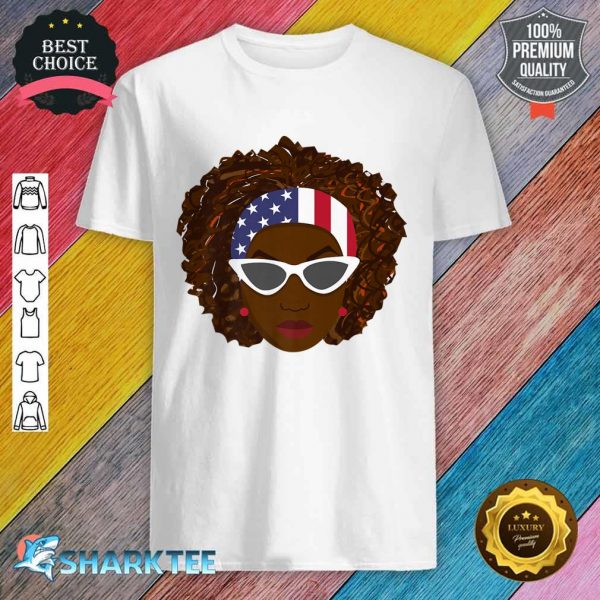 Cute Patriotic Black Woman with American Flag Scarf and Afro Premium Shirt