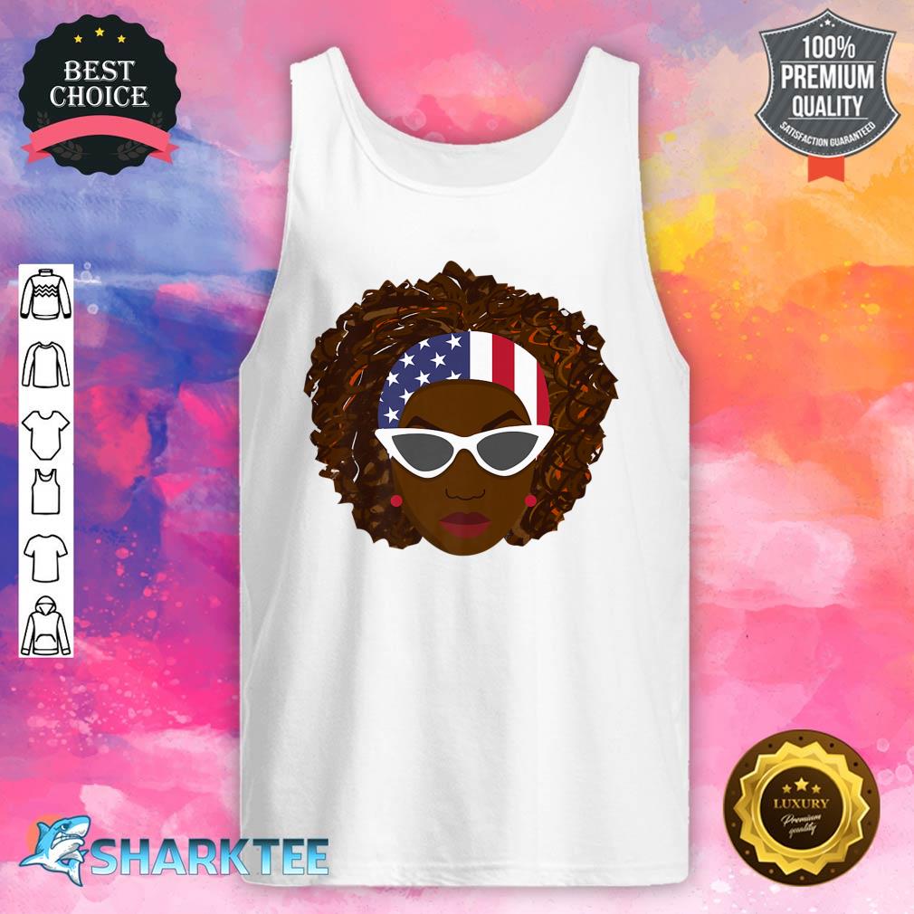 Cute Patriotic Black Woman with American Flag Scarf and Afro Premium Tank Top