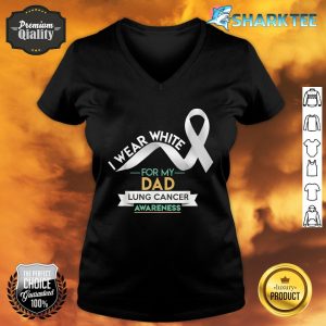 Dad Lung Cancer Shirt White Ribbon Awareness Month V-neck
