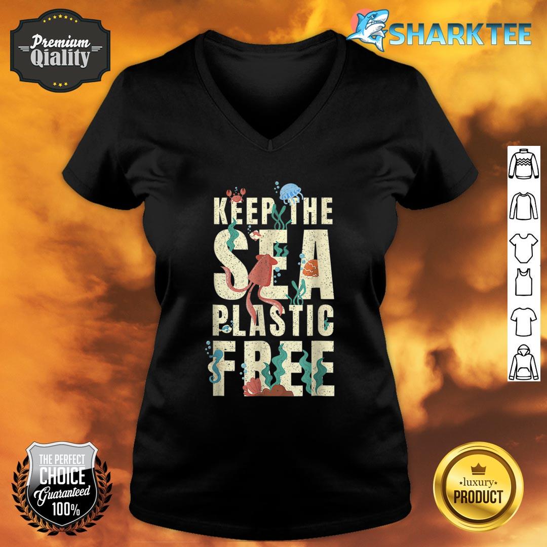 Happy Earth Day Keep The Sea Plastic Free Cute Environmental V-neck