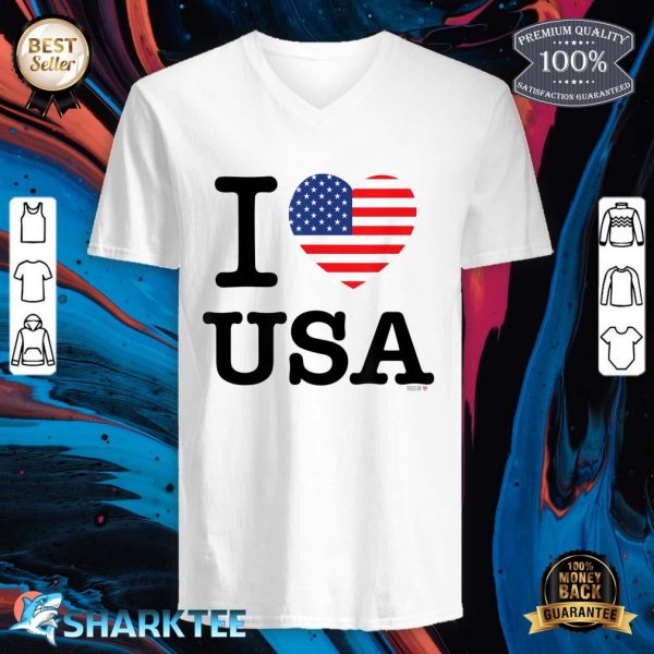 I Love USA T-Shirt, United States of America Flag Heart V-neck