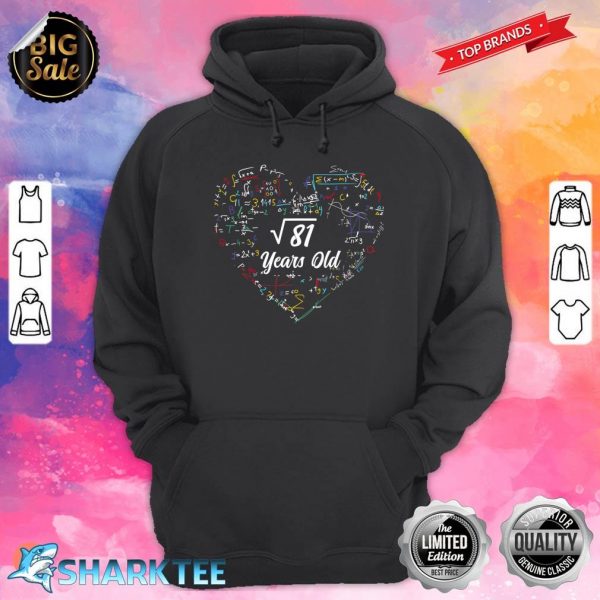 Kids Square Root Of 81 9th Birthday 9 Year Old Gifts Math Bday Hoodie